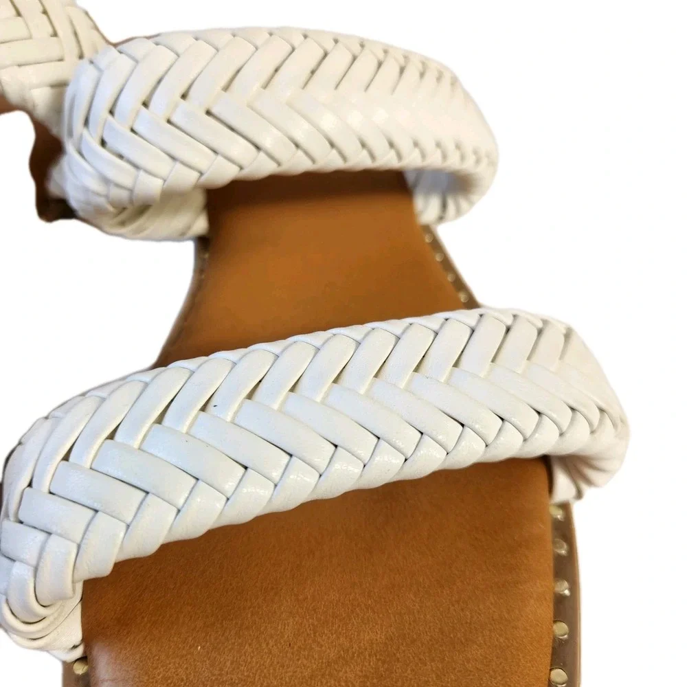 Nicole Miller Oby Double Braided Flat Sandals Womens Size 8.5 White Dress Slides